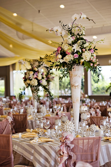 Tall Rose and Fern Wedding Centerpieces