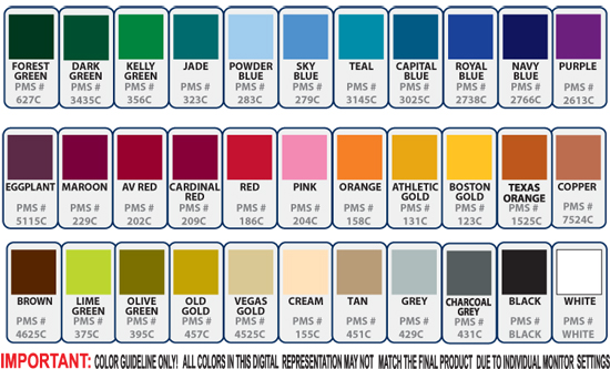 sublimated color chart